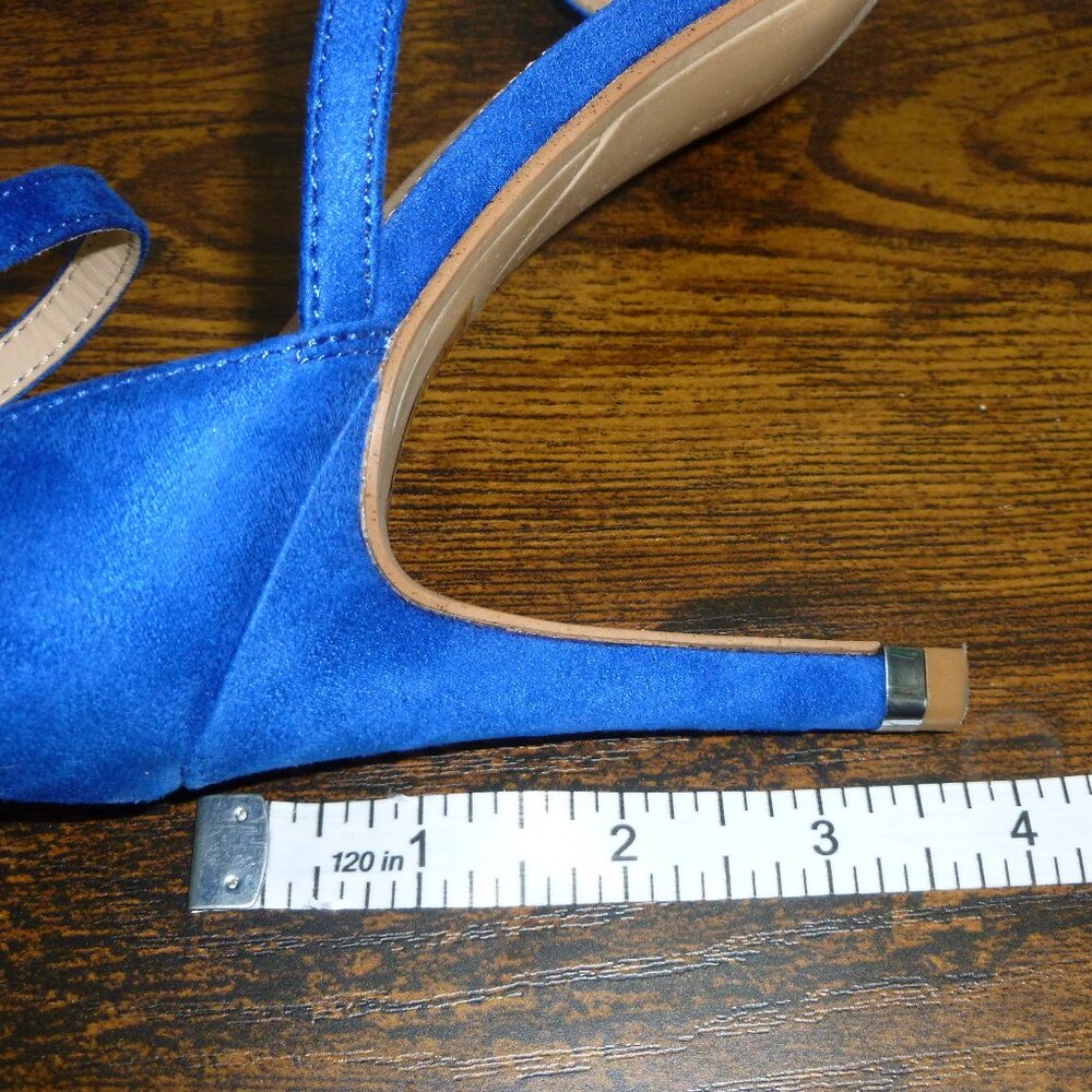 Kelly & Katie Bright Blue Pointed Closed Toe Pumps w/Adjustable Ankle Straps - Picture 15 of 16